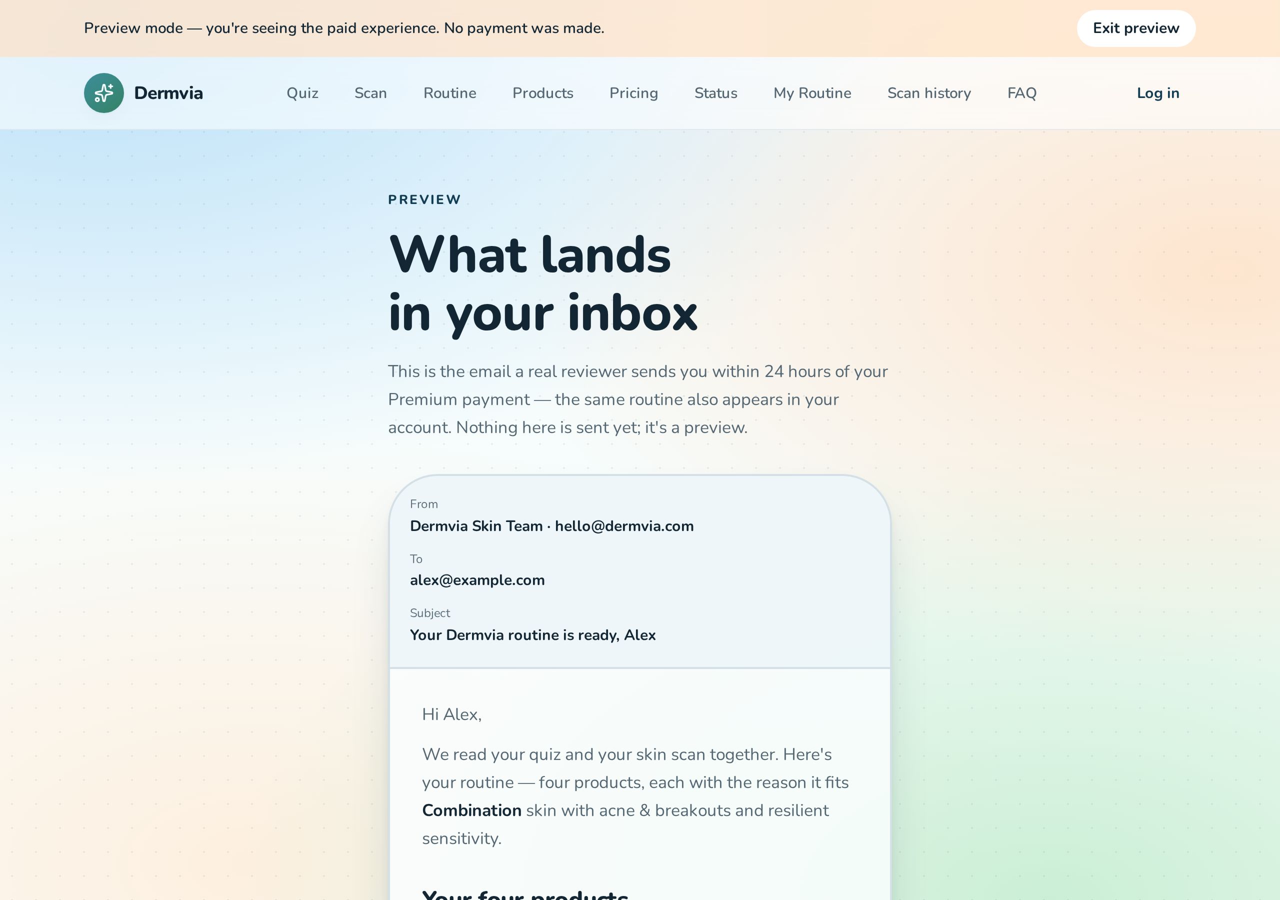 Dermvia after payment: The email that lands