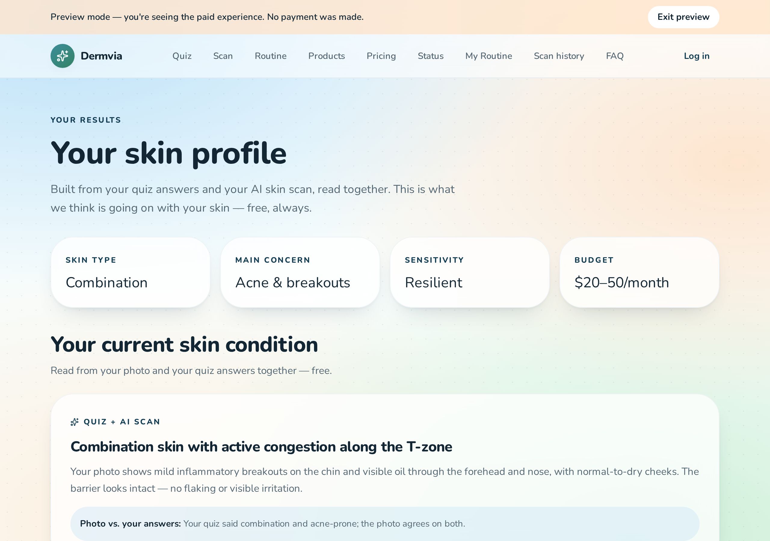 Dermvia after payment: The account dashboard