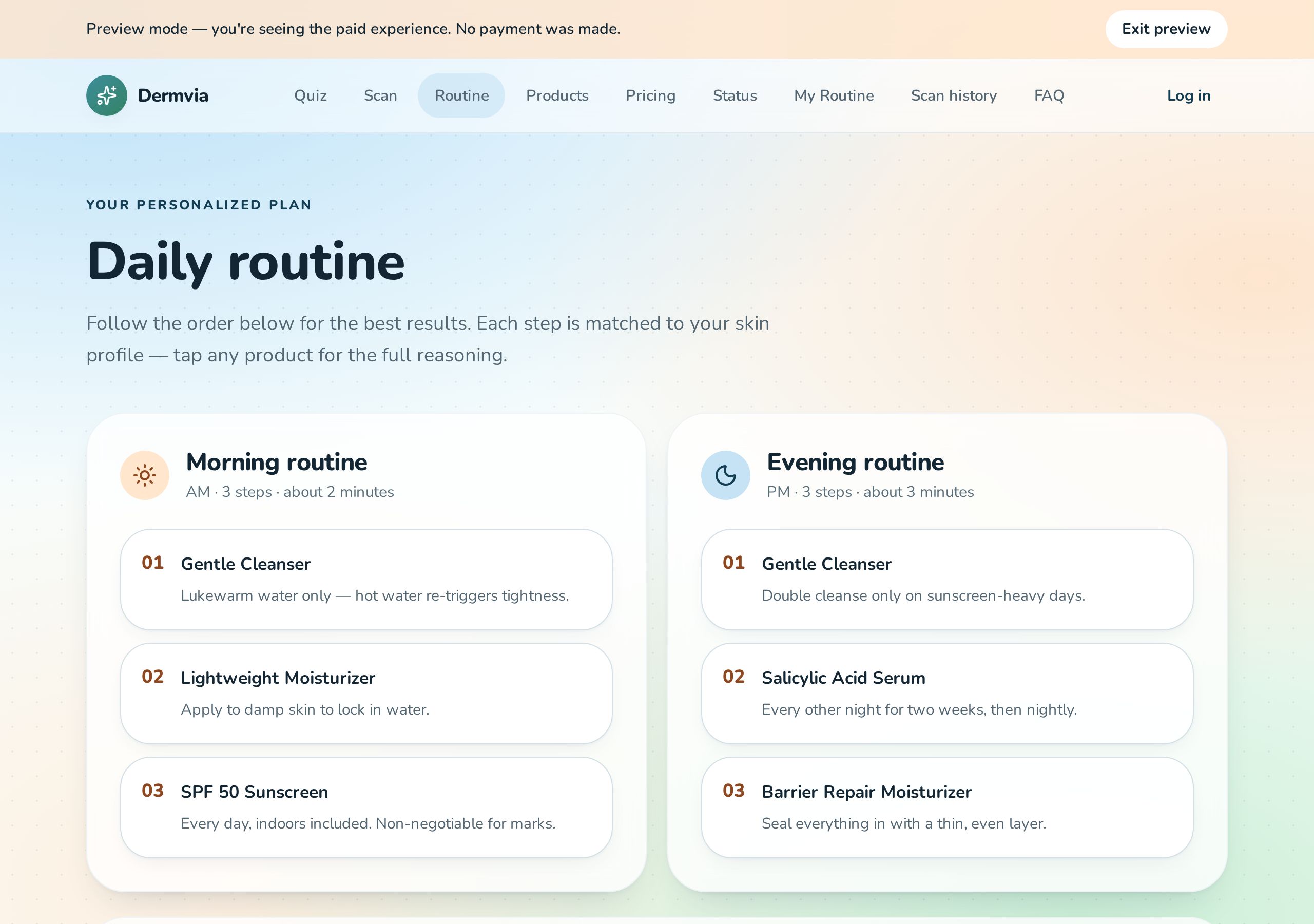 Dermvia after payment: The routine in the account